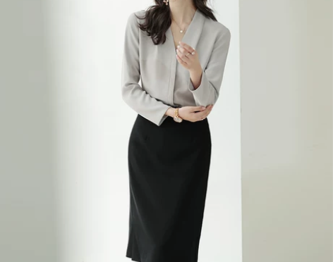 OFFIY-极简升级 职业开叉及膝中长款半...