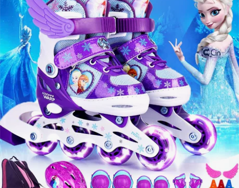 迪士尼溜冰鞋儿童全套装轮滑鞋3-4-5-9...