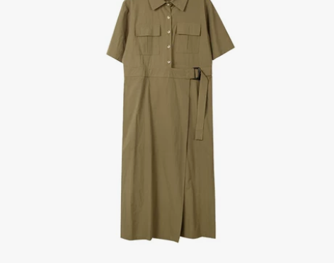 工装风裙子一片式别致设计感衬衫裙…橄榄绿 ...