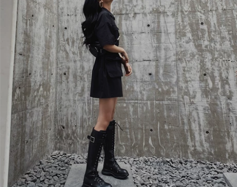 夏季收腰黑色短袖小个子机能风复古工装风衬衫...