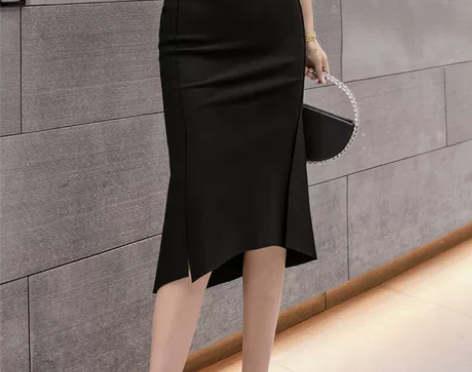 春秋黑色鱼尾裙半身裙女夏不规则包臀裙中长款...