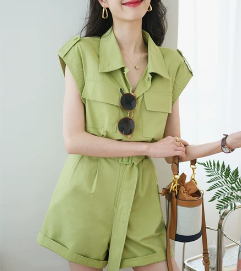 法式工装连体裤套装女2022夏季新款一件式...