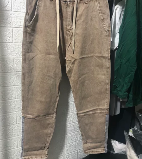 精品广货水洗棉带弹力男士9分休闲裤做旧怀旧...