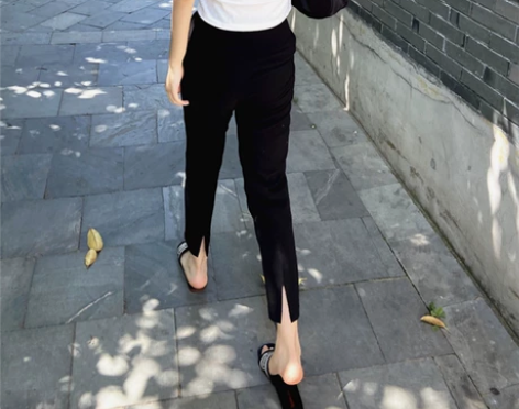全新！九分开叉西装裤女夏高腰显瘦小脚裤百搭...