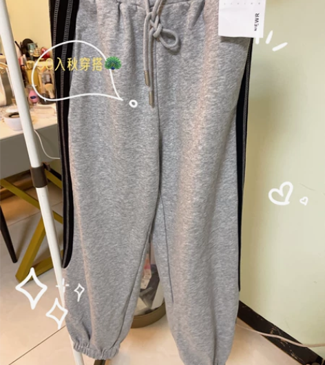 秋季2022新款松紧腰宽松显瘦黑色百搭运动...