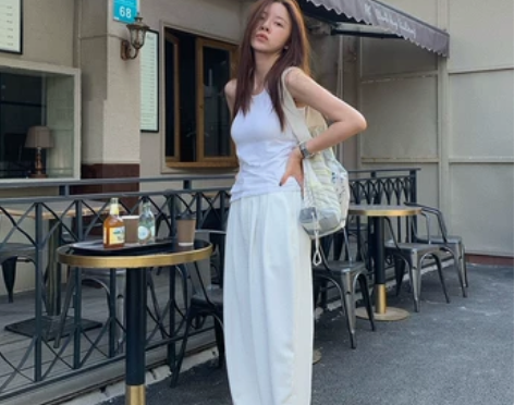 LIL CHER黑色休闲裤女夏薄款韩版高腰...
