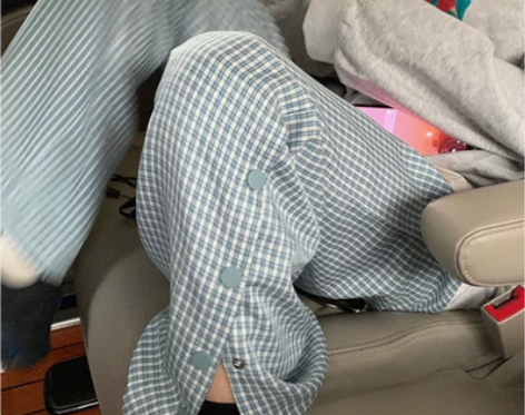 正义开叉格子裤2021新款女春夏薄直筒高腰...