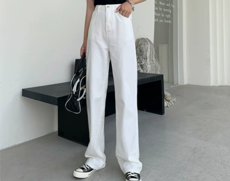 卡希琳白色阔腿牛仔裤女百搭高腰显瘦垂感宽松...