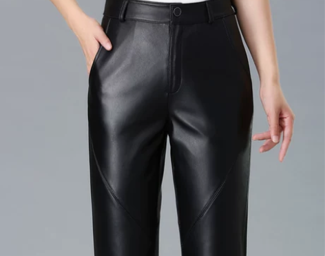 休闲真皮铅笔裤高腰长腿皮裤女绵羊皮2021...