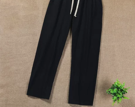 男士春夏亚麻长裤加肥加大码棉麻裤宽松薄款休...