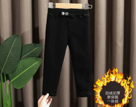 女童加绒魔术裤秋冬新款宝宝小脚牛仔裤小童洋...