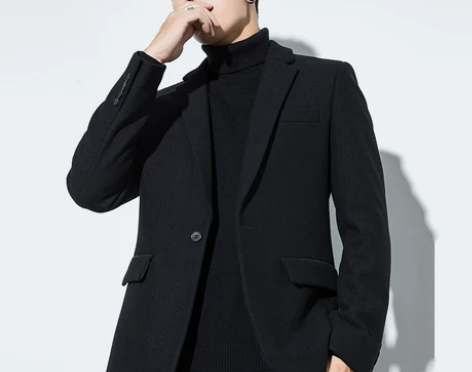 黑择明男士毛呢西装 韩版修身单西潮流秋季帅气羊毛秋装上衣外...