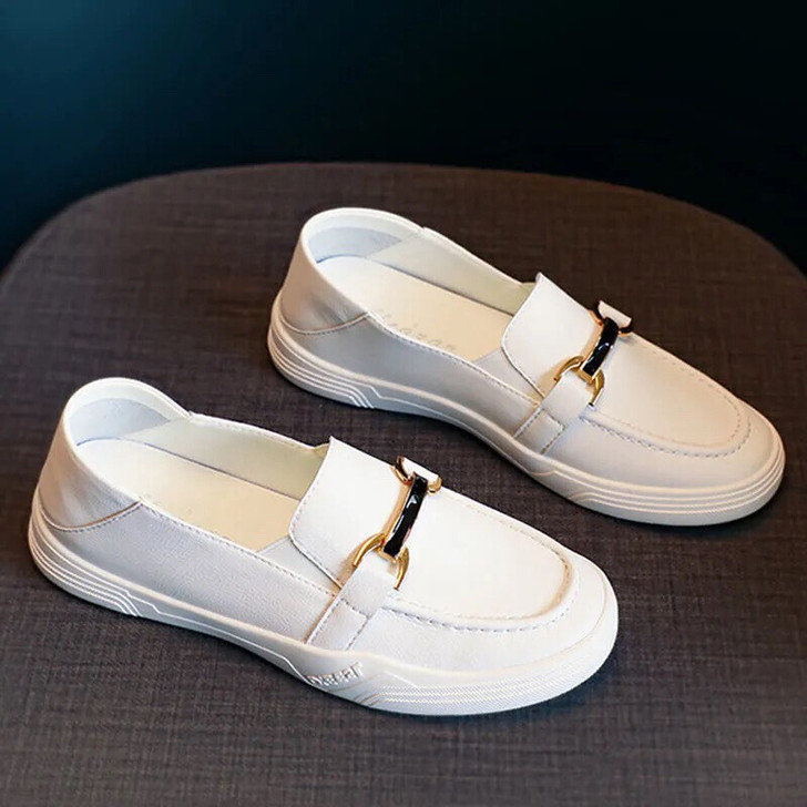 软皮2021百搭小白鞋皮软新款豆豆鞋女单鞋...