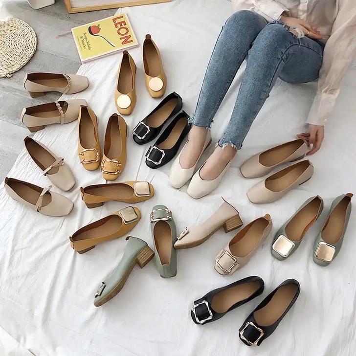 (低价处理)软底单鞋春新款百搭平底粗跟中跟...