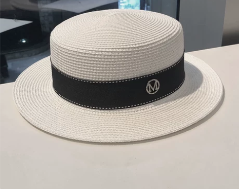 新款网红防晒遮阳水钻M标平顶草帽女韩版百搭...