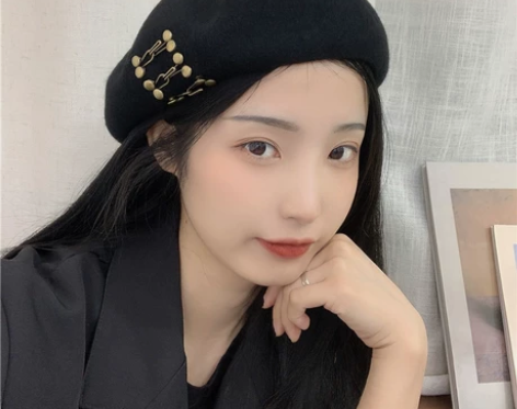 ＃黑色贝雷帽＃重工款！气场高品质黑色羊毛秋...