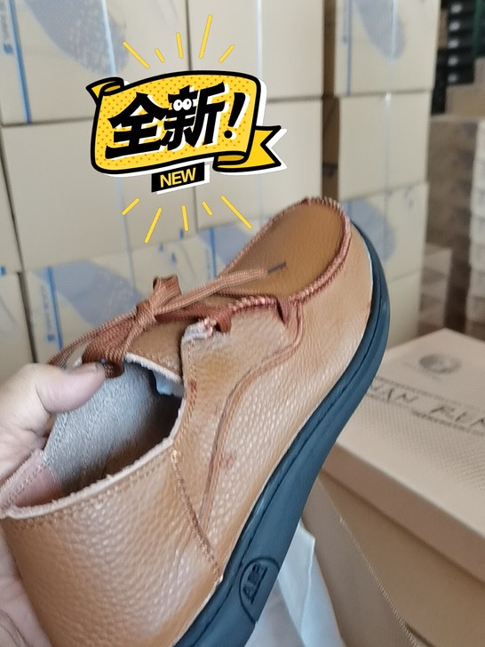 自己家工厂，新款琥珀色豆豆鞋，纯牛皮制作，...