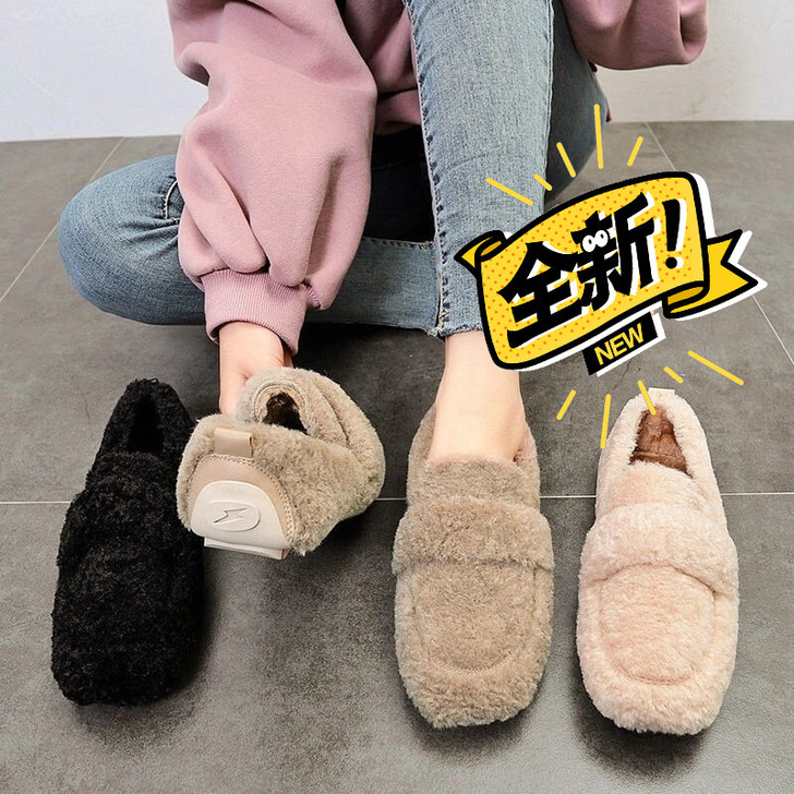 平底毛毛鞋女冬外穿新款加绒网红豆豆鞋一脚蹬...