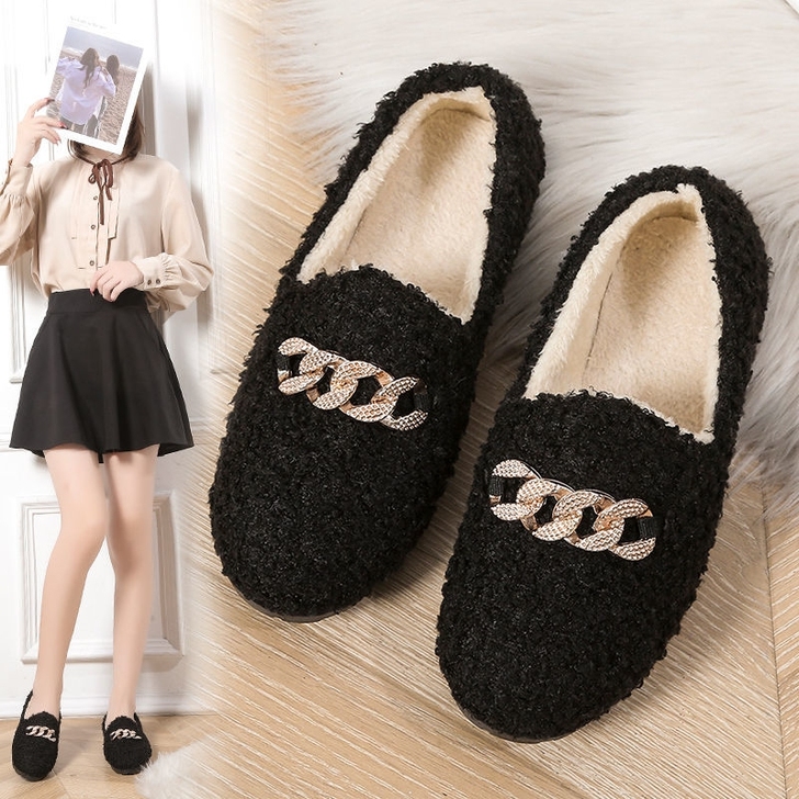 秋冬豆豆鞋女加绒加厚毛毛鞋冬季保暖百搭厚底...