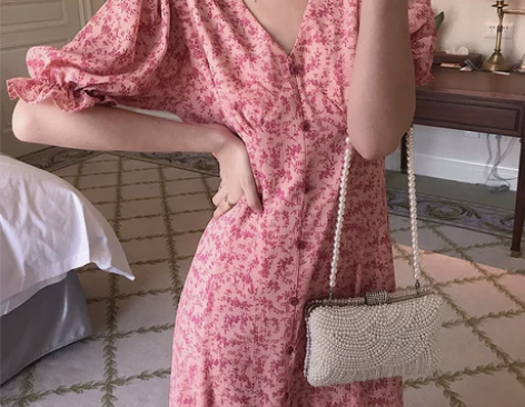 KELIFAN收腰碎花裙女2019夏季新款...