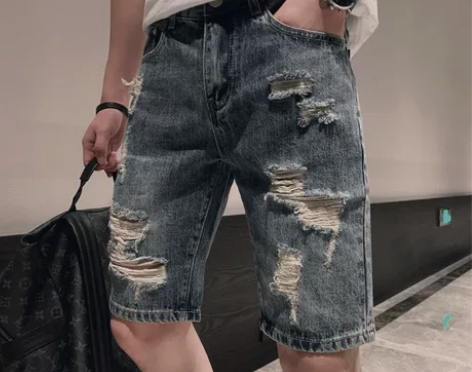 短裤裤子牛仔短裤男士潮牌ins2021新款...