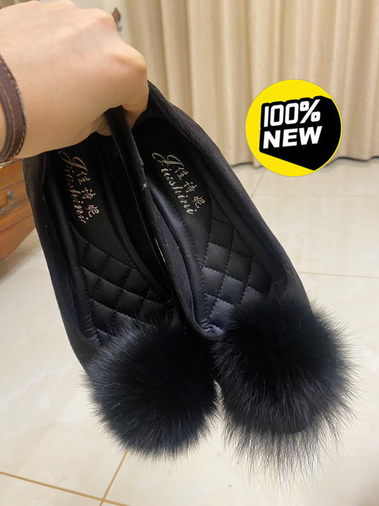 毛球球绒面皮鞋防水 软底子 36-37码 ...