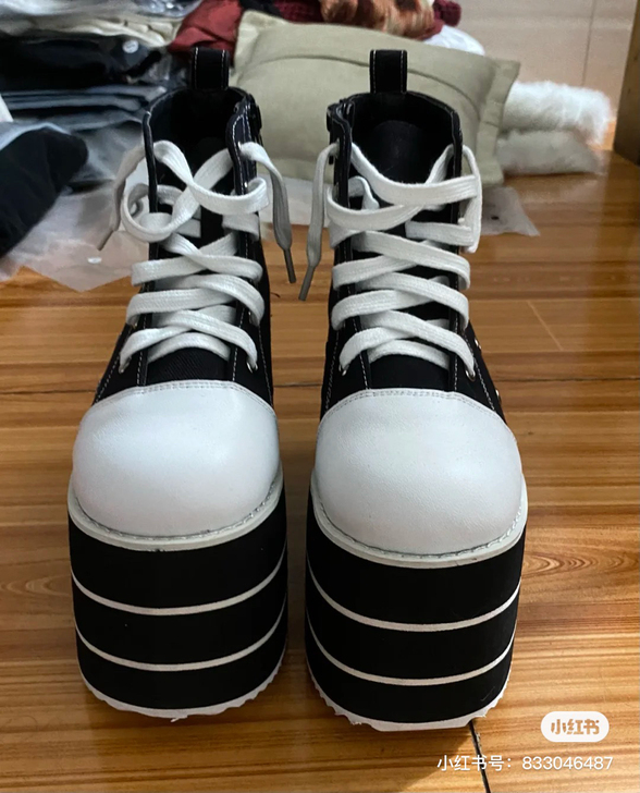 原宿软妹内增高厚底帆布鞋小码定制真皮休闲矮...