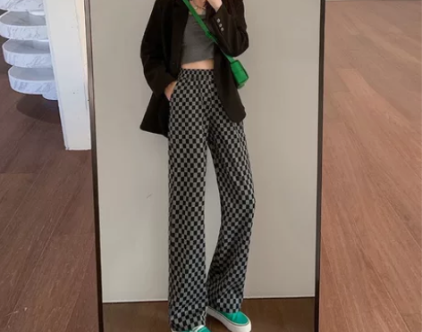 阔腿裤女高腰垂感花纹夏季2022新款薄款百...