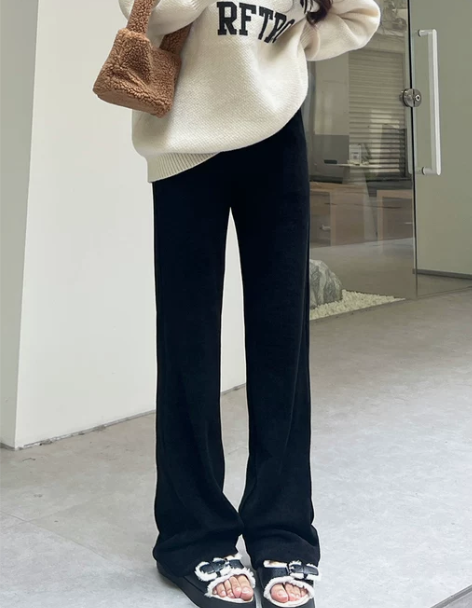 雪尼尔阔腿裤女2022年新款春秋冬加绒垂感...