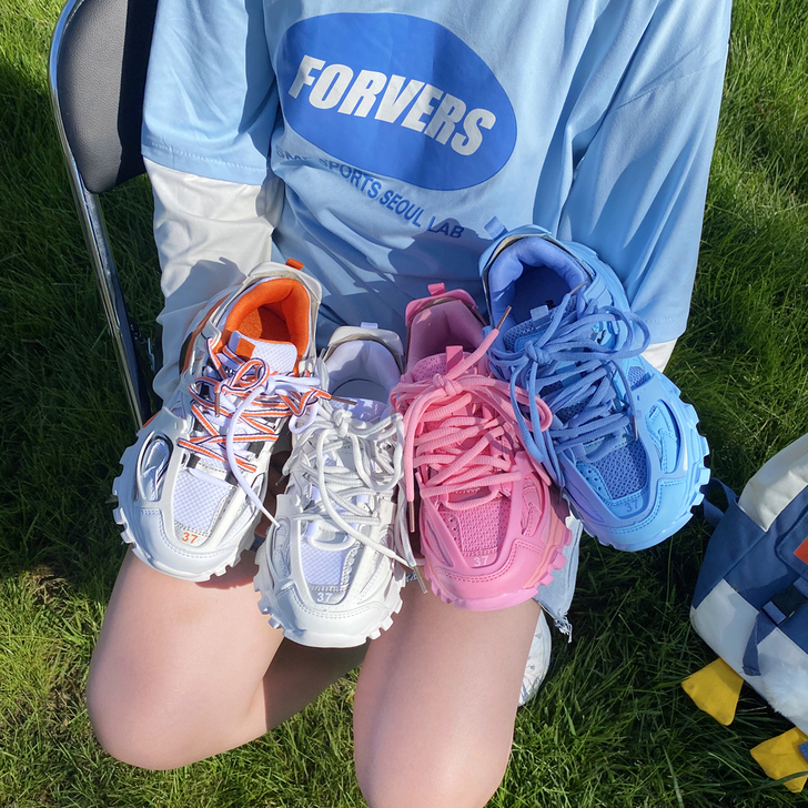 易少年 经典情侣拼色老爹鞋女ins超火复古...