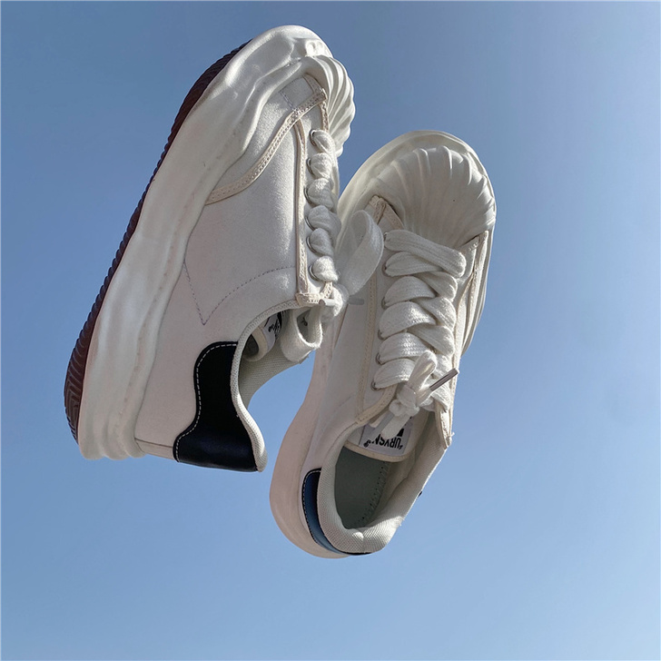 溶解帆布鞋男三原康裕百搭复古ins厚底板鞋...