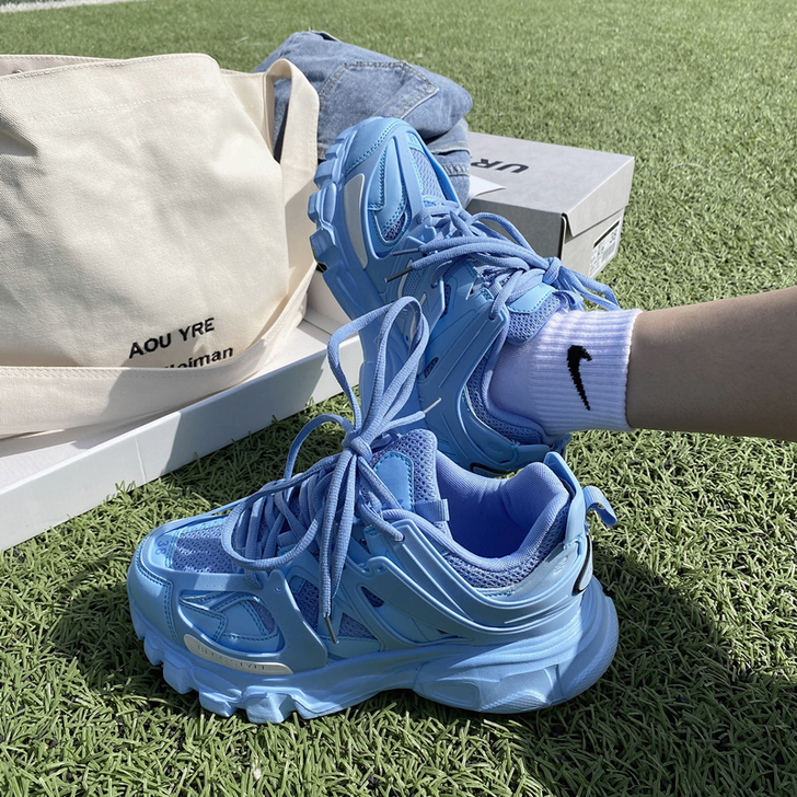 丸子北2021新款蓝色老爹鞋女ins超火厚...