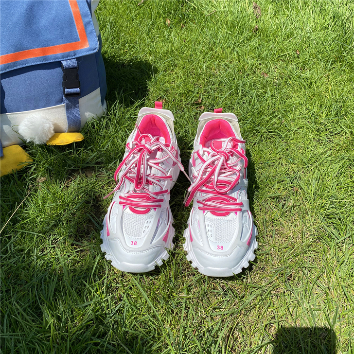 易少年 2021夏季透气白粉色老爹鞋女in...