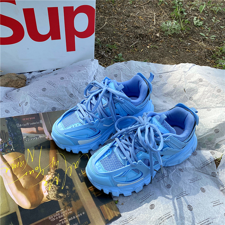 易少年 蓝色港风老爹鞋ins超火2021夏...