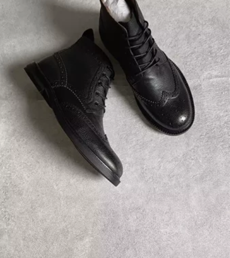 40码布洛克雕花高帮男鞋男靴 面料:头层牛...