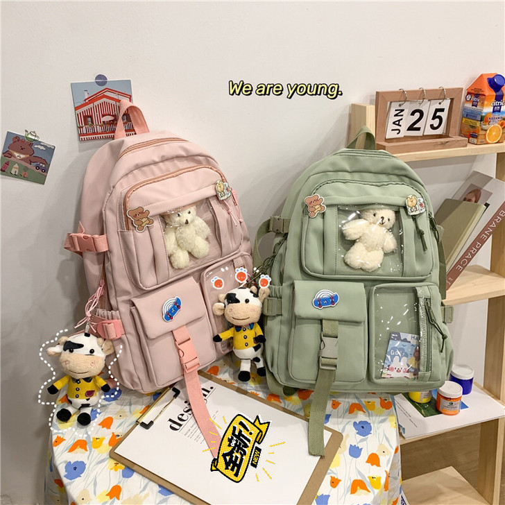 书包女学生ins风简约森系初中生双肩包韩版...