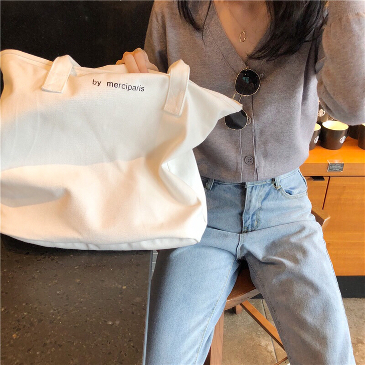 韩国ins女帆布包布包简约布袋帆布单肩包原...