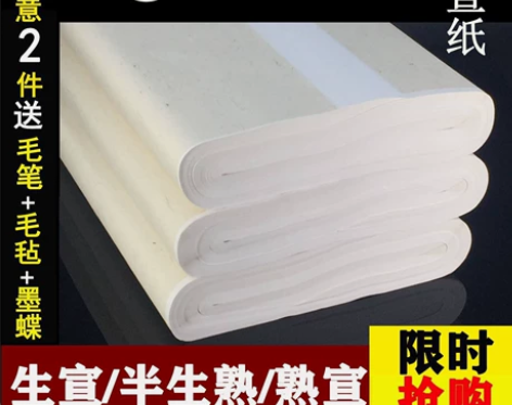 生宣纸国画画书法套装练习初学者创作毛笔毛边...