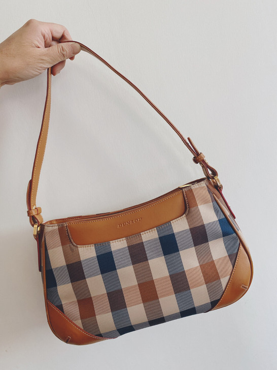 邓禄普DUNLOP肩包 卡其拼色格子 复古