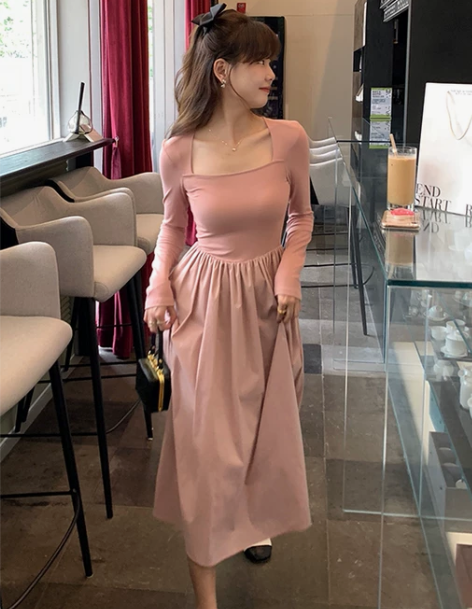 ByOnion 针织拼接连衣裙女中长款秋季...