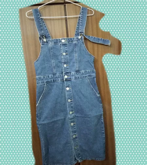 休闲牛仔背带裙，长度手量78cm（不含吊带...