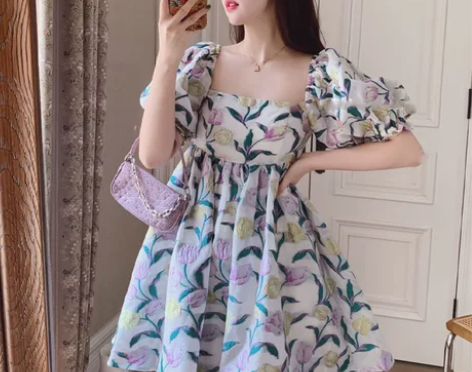 连衣裙女夏季薄款茶歇法式初恋甜美收腰气质公...