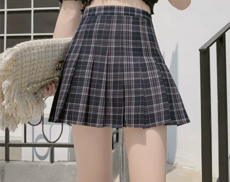 格子百褶裙女春秋款软妹a字高腰ulzzan...