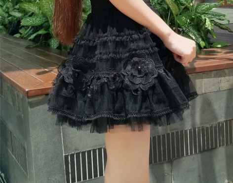 超仙花朵紫色半身裙的高腰a字显瘦蓬蓬裙