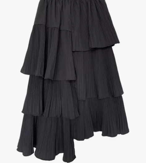 设计感黑色高腰蛋糕裙女秋季韩版a字半身裙中...