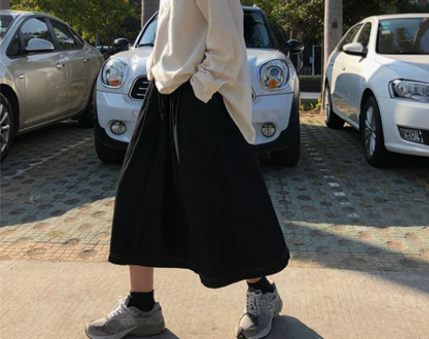 RAINY自制 日系工装中长款A字高腰伞裙...