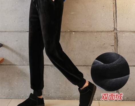 金丝绒运动裤女秋冬季加绒加厚外穿棉裤宽松显...