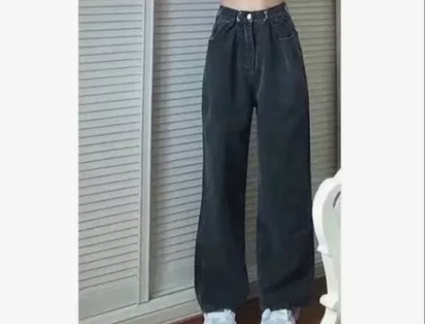 小个子复古高腰牛仔裤女秋季显高搭配长裤宽松...