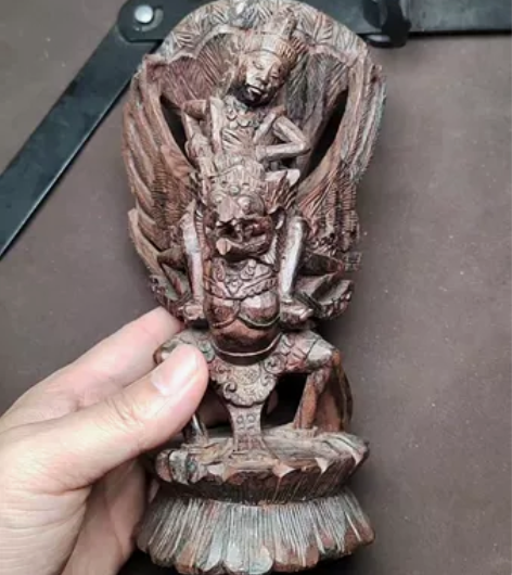 回流手工木雕，黑檀木，毗湿奴骑迦楼罗，有残...