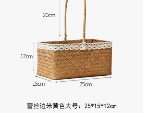 野餐篮草编篮藤编手提大麦开业花篮桌面零食水...